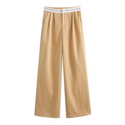 Mehrfarbige High Waist Gerade Hose in Uni- und Kontrastfarben, Lässig